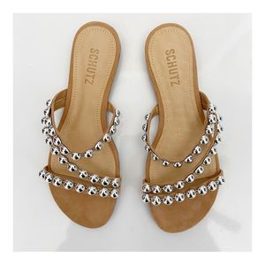 Schutz Aurelia Studded Leather Sandal Honey Beige